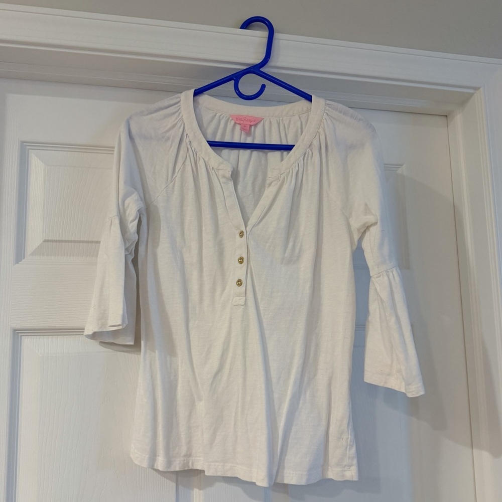 Lilly Pulitzer White Button Front Bell Sleeve Blouse Top Size XS